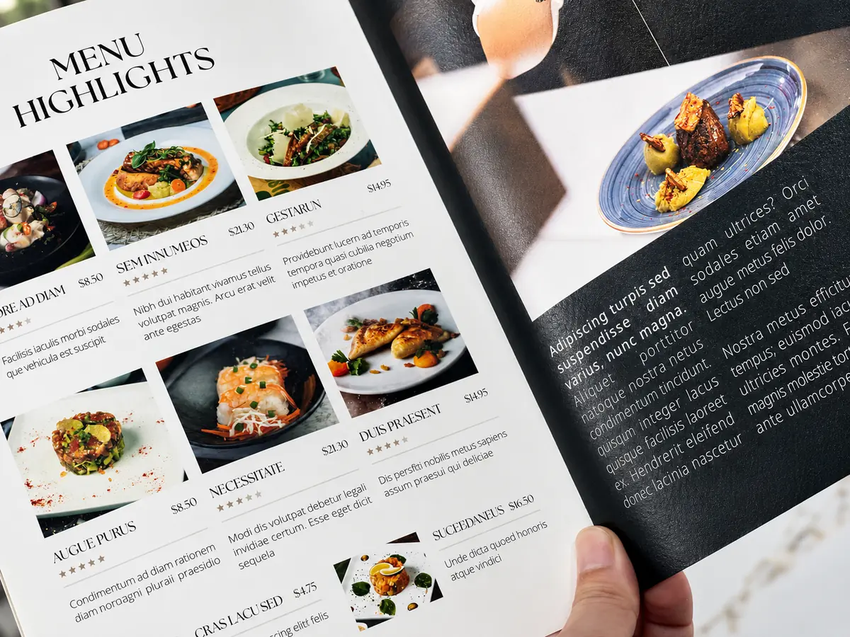 In menu nhà hàng và cafe tại Huế